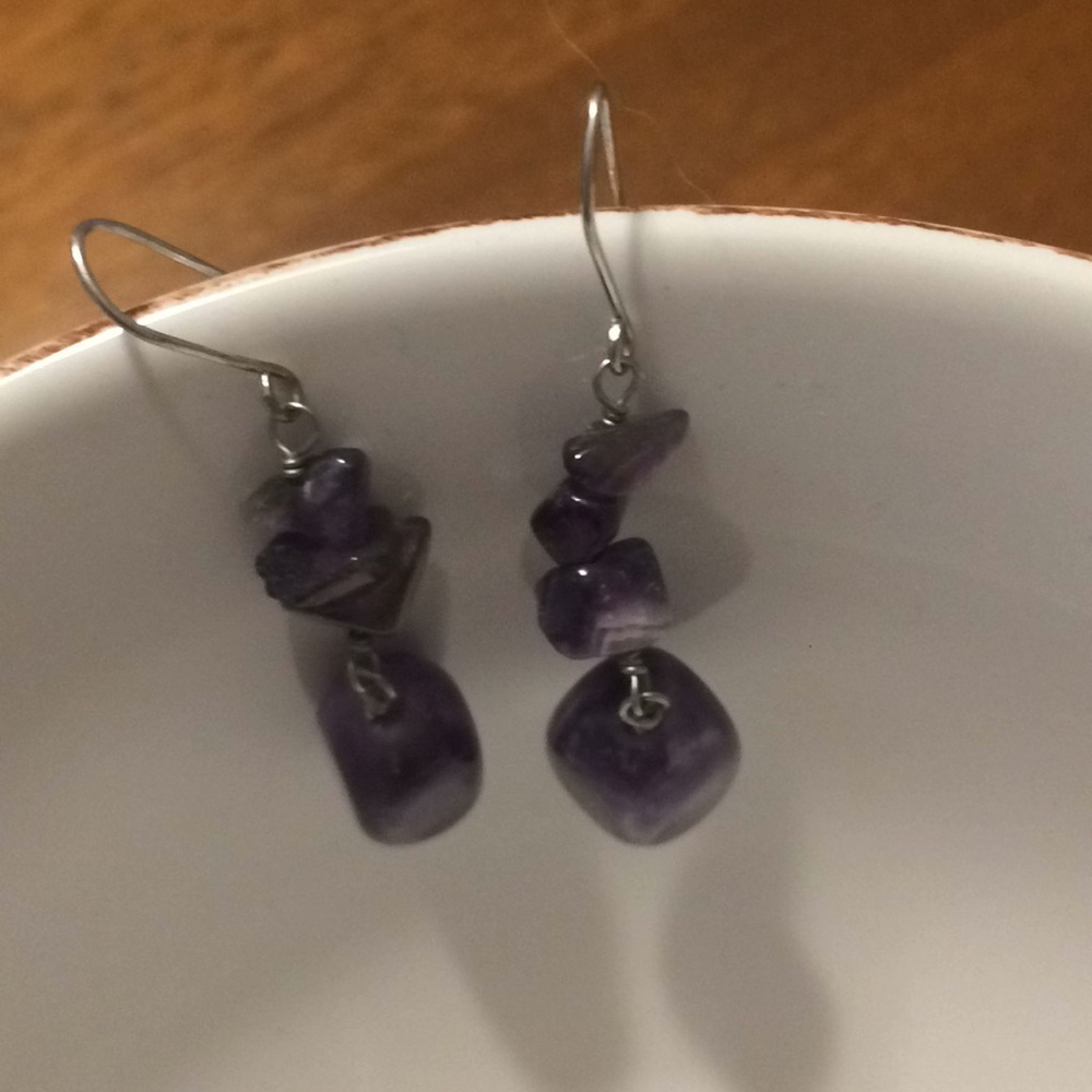 Purple and silver beaded earrings